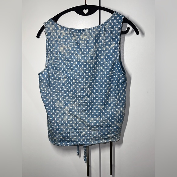 Mimi Chica | Sleeveless Medium Dotted Button Down Tank Top Faux Denim Tie Front - Picture 3 of 7